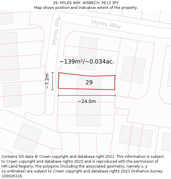 29, MYLES WAY, WISBECH, PE13 3PY: Plot and title map