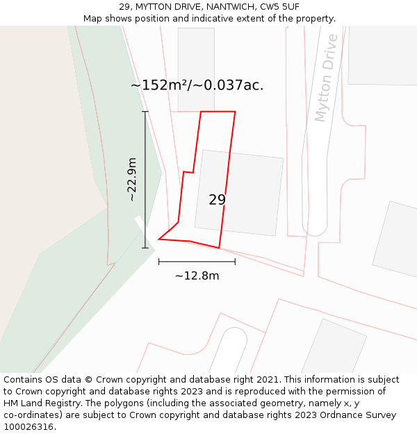 29, MYTTON DRIVE, NANTWICH, CW5 5UF: Plot and title map