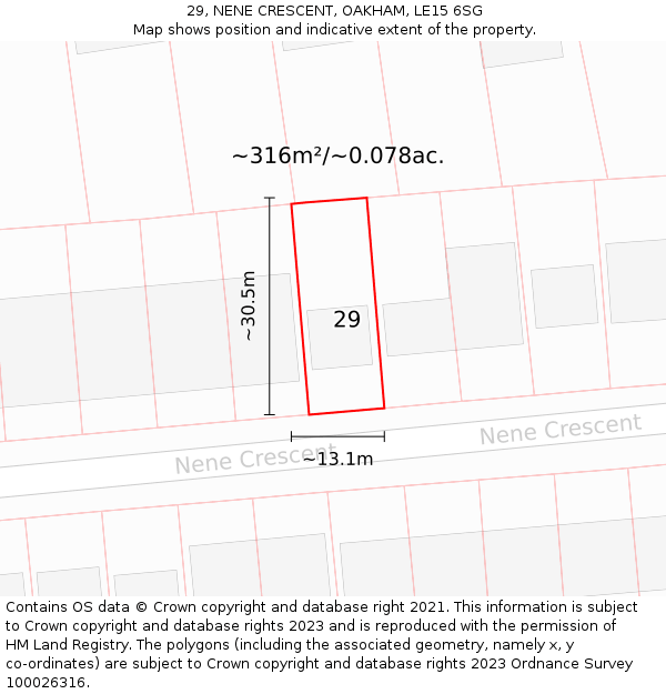 29, NENE CRESCENT, OAKHAM, LE15 6SG: Plot and title map