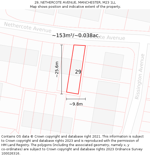 29, NETHERCOTE AVENUE, MANCHESTER, M23 1LL: Plot and title map