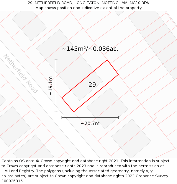 29, NETHERFIELD ROAD, LONG EATON, NOTTINGHAM, NG10 3FW: Plot and title map