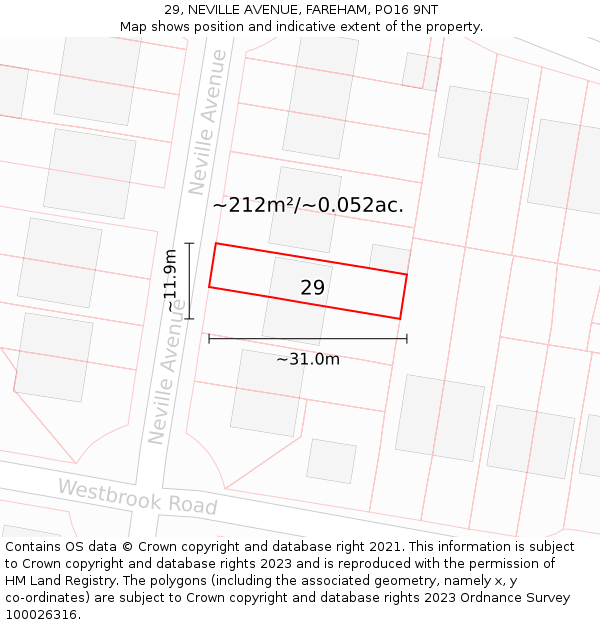 29, NEVILLE AVENUE, FAREHAM, PO16 9NT: Plot and title map