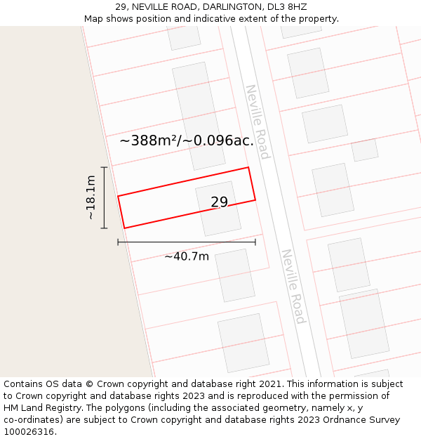 29, NEVILLE ROAD, DARLINGTON, DL3 8HZ: Plot and title map