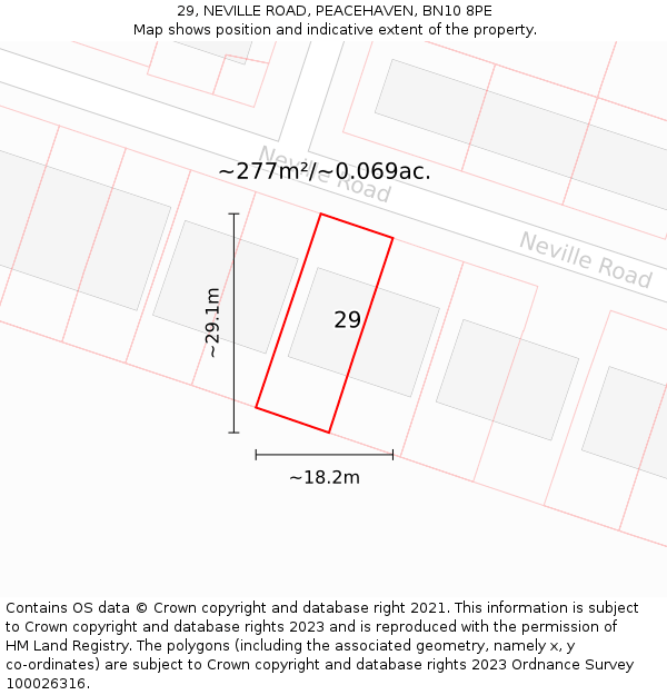 29, NEVILLE ROAD, PEACEHAVEN, BN10 8PE: Plot and title map