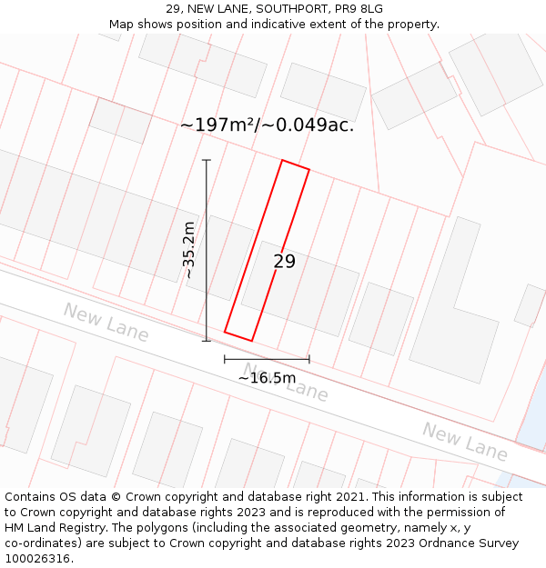 29, NEW LANE, SOUTHPORT, PR9 8LG: Plot and title map