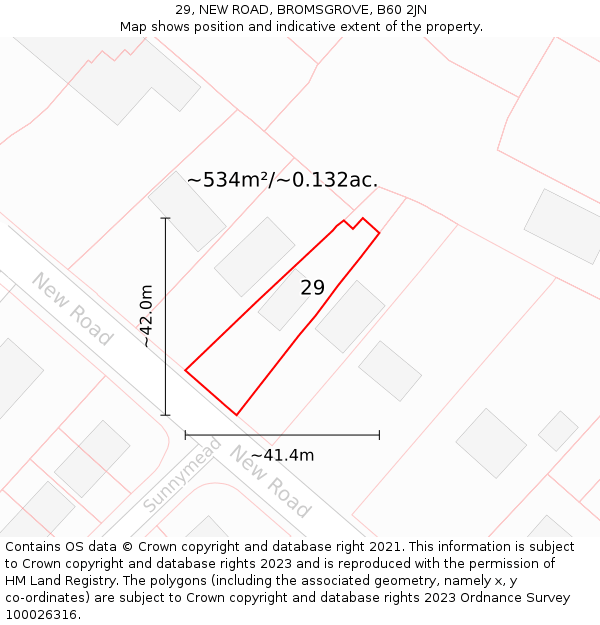 29, NEW ROAD, BROMSGROVE, B60 2JN: Plot and title map