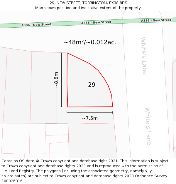 29, NEW STREET, TORRINGTON, EX38 8BS: Plot and title map