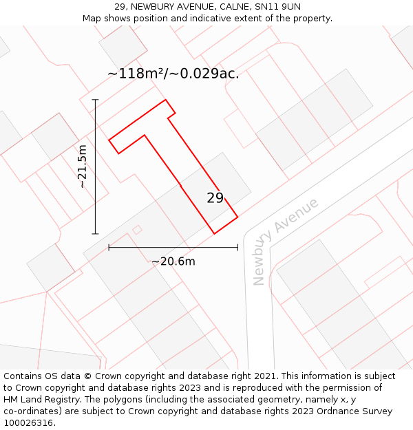 29, NEWBURY AVENUE, CALNE, SN11 9UN: Plot and title map