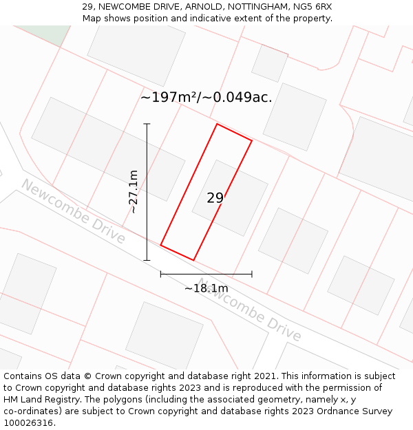 29, NEWCOMBE DRIVE, ARNOLD, NOTTINGHAM, NG5 6RX: Plot and title map