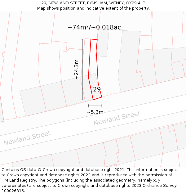 29, NEWLAND STREET, EYNSHAM, WITNEY, OX29 4LB: Plot and title map