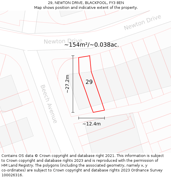 29, NEWTON DRIVE, BLACKPOOL, FY3 8EN: Plot and title map