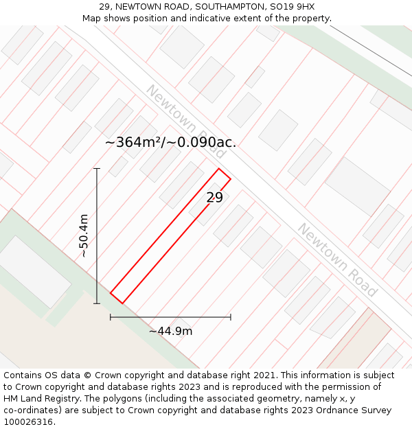 29, NEWTOWN ROAD, SOUTHAMPTON, SO19 9HX: Plot and title map