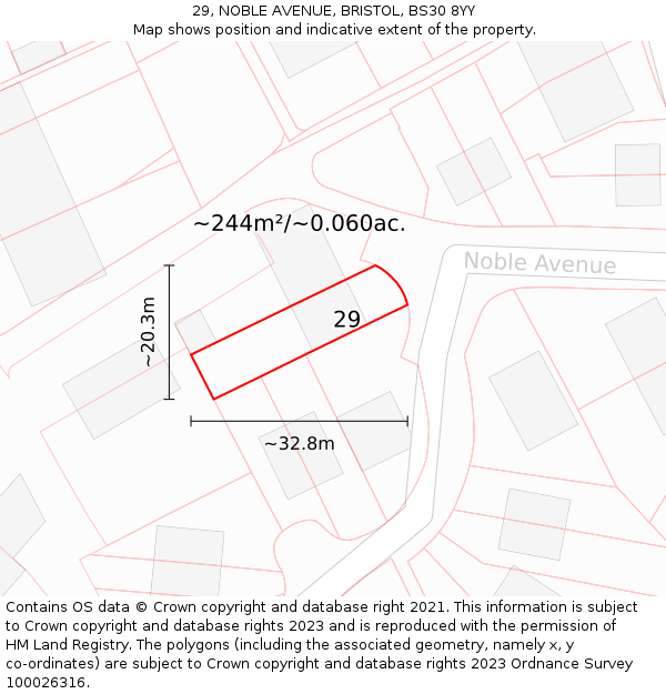 29, NOBLE AVENUE, BRISTOL, BS30 8YY: Plot and title map