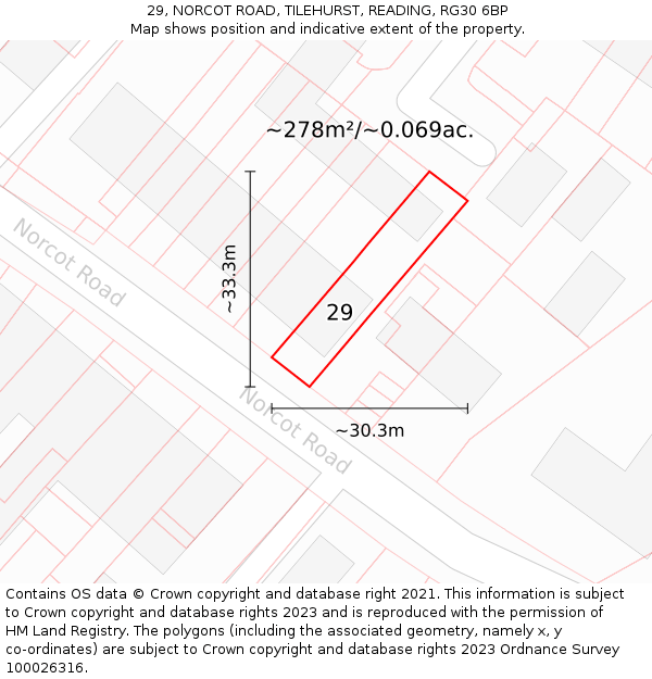 29, NORCOT ROAD, TILEHURST, READING, RG30 6BP: Plot and title map