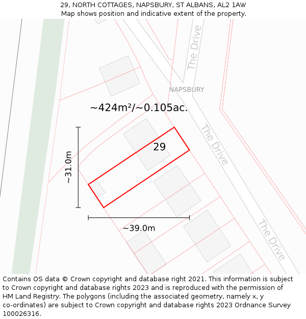 29, NORTH COTTAGES, NAPSBURY, ST ALBANS, AL2 1AW: Plot and title map