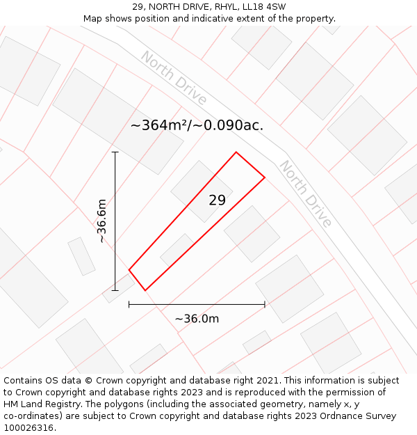 29, NORTH DRIVE, RHYL, LL18 4SW: Plot and title map