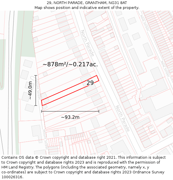 29, NORTH PARADE, GRANTHAM, NG31 8AT: Plot and title map