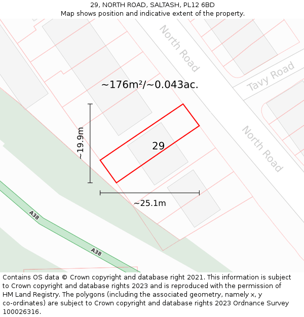 29, NORTH ROAD, SALTASH, PL12 6BD: Plot and title map