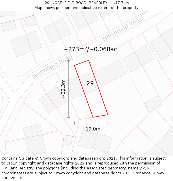 29, NORTHFIELD ROAD, BEVERLEY, HU17 7HN: Plot and title map