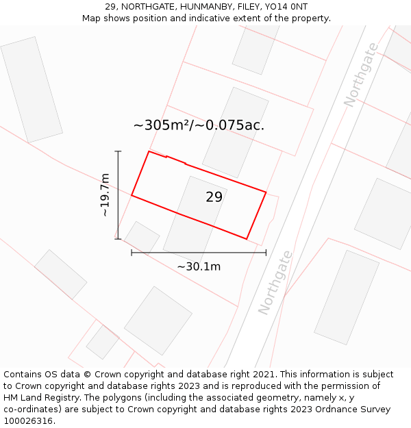 29, NORTHGATE, HUNMANBY, FILEY, YO14 0NT: Plot and title map