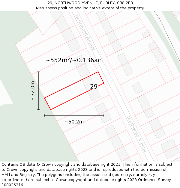 29, NORTHWOOD AVENUE, PURLEY, CR8 2ER: Plot and title map