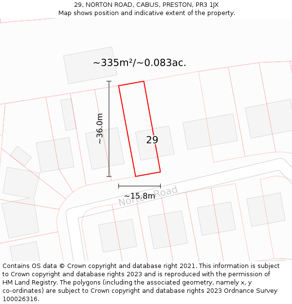 29, NORTON ROAD, CABUS, PRESTON, PR3 1JX: Plot and title map