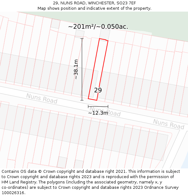 29, NUNS ROAD, WINCHESTER, SO23 7EF: Plot and title map