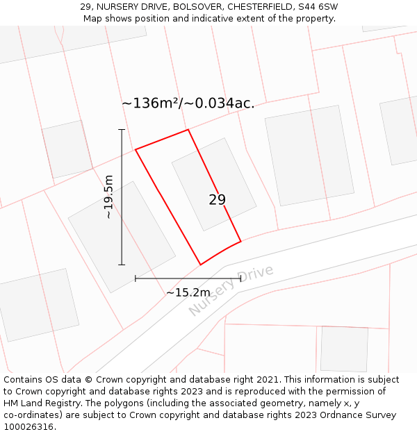 29, NURSERY DRIVE, BOLSOVER, CHESTERFIELD, S44 6SW: Plot and title map