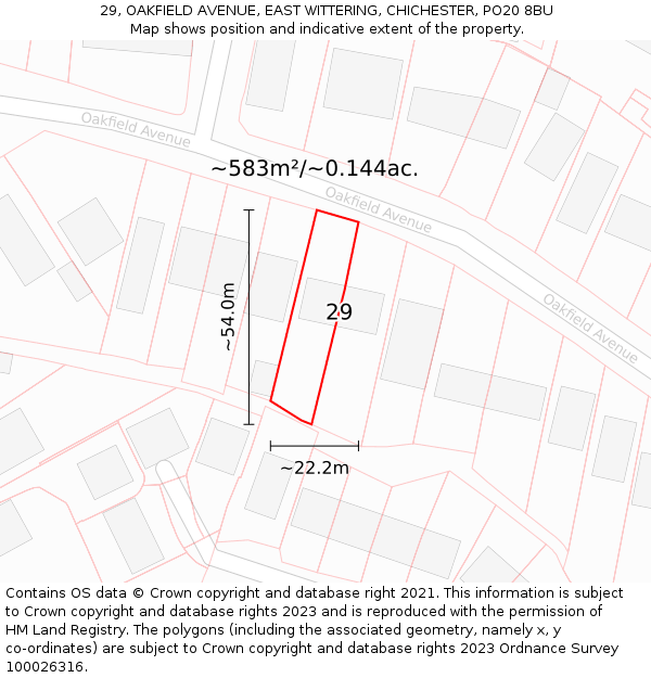 29, OAKFIELD AVENUE, EAST WITTERING, CHICHESTER, PO20 8BU: Plot and title map