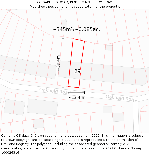 29, OAKFIELD ROAD, KIDDERMINSTER, DY11 6PN: Plot and title map