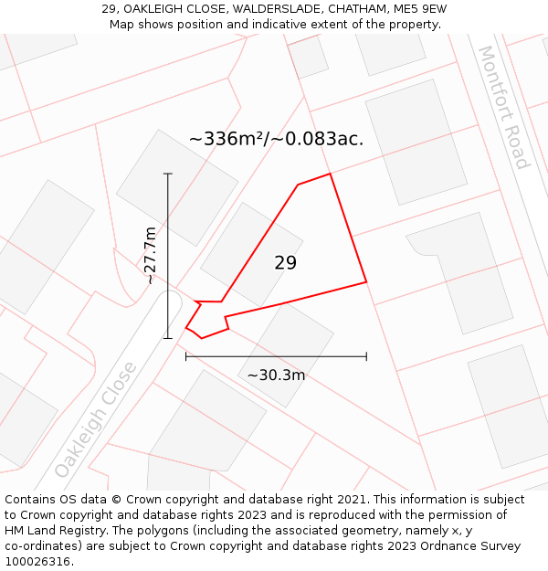 29, OAKLEIGH CLOSE, WALDERSLADE, CHATHAM, ME5 9EW: Plot and title map