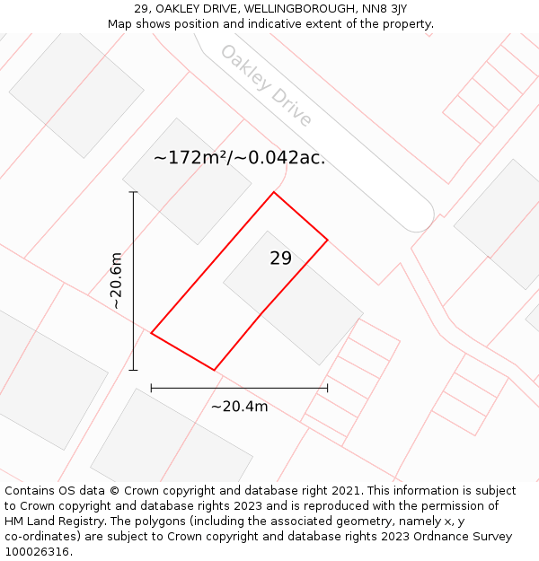 29, OAKLEY DRIVE, WELLINGBOROUGH, NN8 3JY: Plot and title map