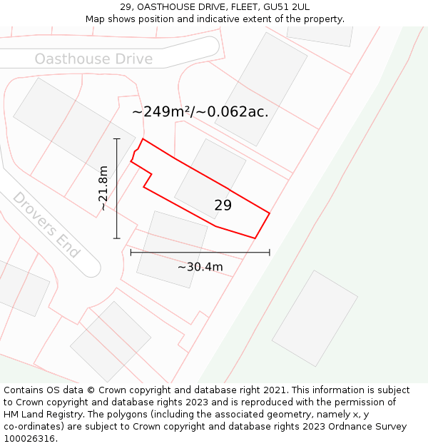 29, OASTHOUSE DRIVE, FLEET, GU51 2UL: Plot and title map