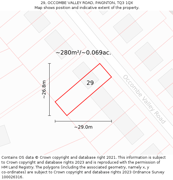 29, OCCOMBE VALLEY ROAD, PAIGNTON, TQ3 1QX: Plot and title map