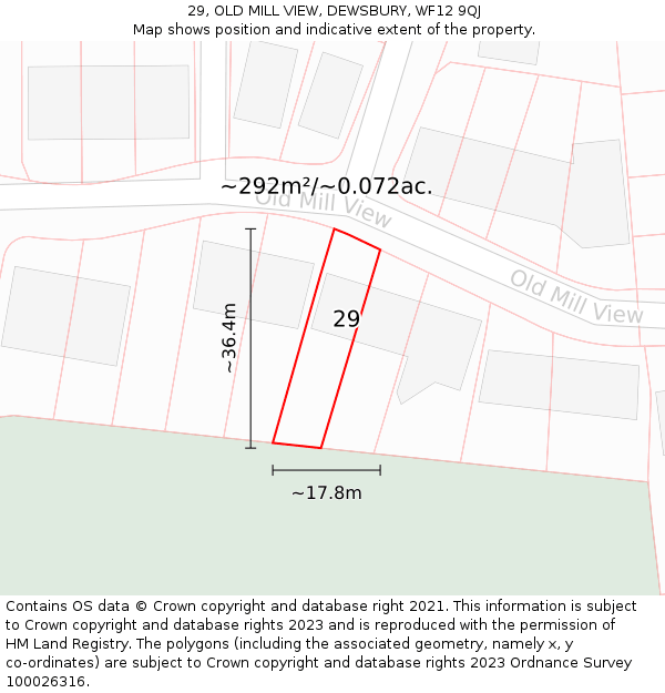 29, OLD MILL VIEW, DEWSBURY, WF12 9QJ: Plot and title map