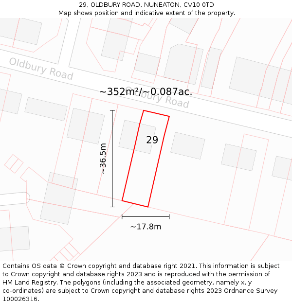 29, OLDBURY ROAD, NUNEATON, CV10 0TD: Plot and title map