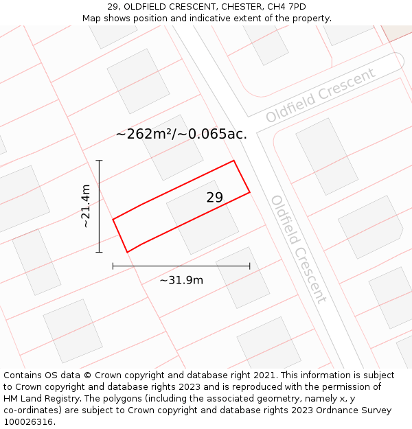 29, OLDFIELD CRESCENT, CHESTER, CH4 7PD: Plot and title map