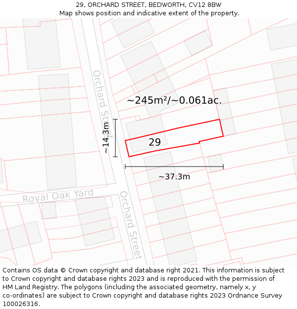 29, ORCHARD STREET, BEDWORTH, CV12 8BW: Plot and title map