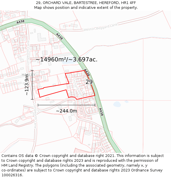 29, ORCHARD VALE, BARTESTREE, HEREFORD, HR1 4FF: Plot and title map