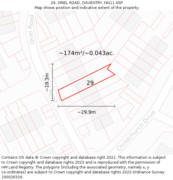 29, ORIEL ROAD, DAVENTRY, NN11 4SP: Plot and title map