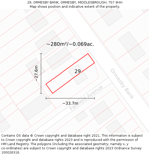 29, ORMESBY BANK, ORMESBY, MIDDLESBROUGH, TS7 9HH: Plot and title map