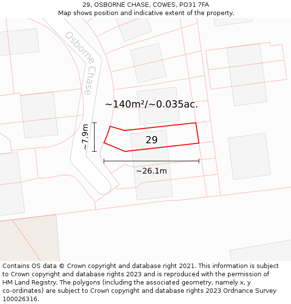 29, OSBORNE CHASE, COWES, PO31 7FA: Plot and title map