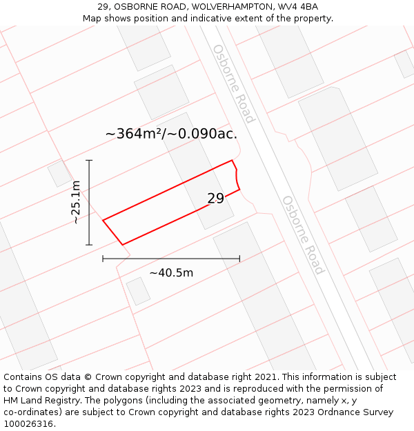 29, OSBORNE ROAD, WOLVERHAMPTON, WV4 4BA: Plot and title map