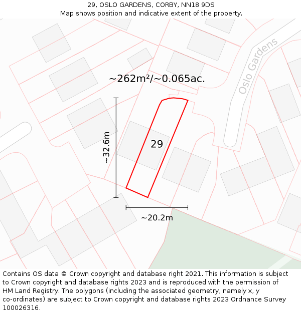 29, OSLO GARDENS, CORBY, NN18 9DS: Plot and title map