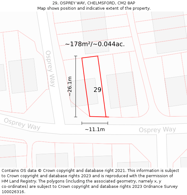 29, OSPREY WAY, CHELMSFORD, CM2 8AP: Plot and title map