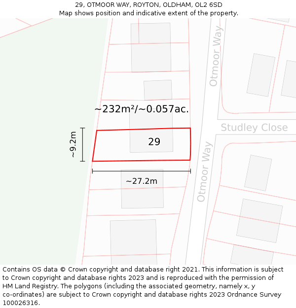 29, OTMOOR WAY, ROYTON, OLDHAM, OL2 6SD: Plot and title map