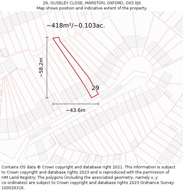 29, OUSELEY CLOSE, MARSTON, OXFORD, OX3 0JS: Plot and title map