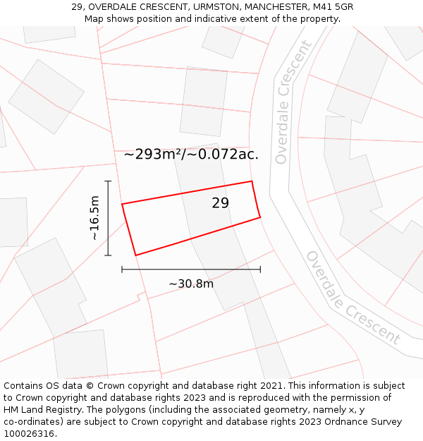 29, OVERDALE CRESCENT, URMSTON, MANCHESTER, M41 5GR: Plot and title map