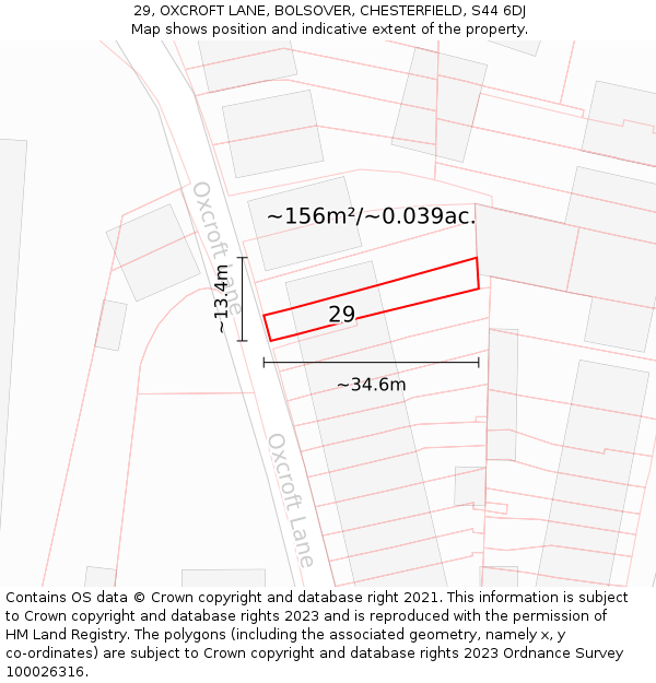 29, OXCROFT LANE, BOLSOVER, CHESTERFIELD, S44 6DJ: Plot and title map