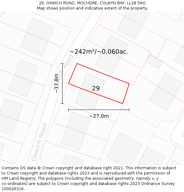 29, OXWICH ROAD, MOCHDRE, COLWYN BAY, LL28 5AG: Plot and title map